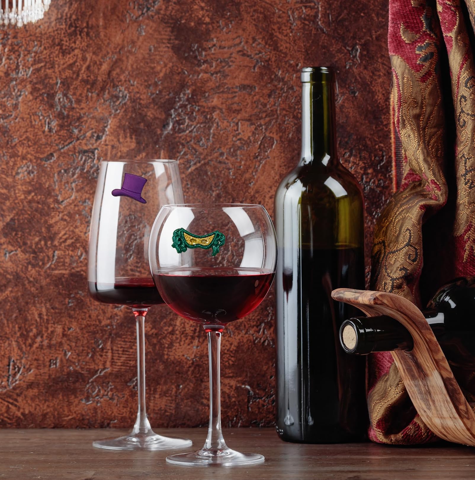 Mardi Gras themed wine magnet set