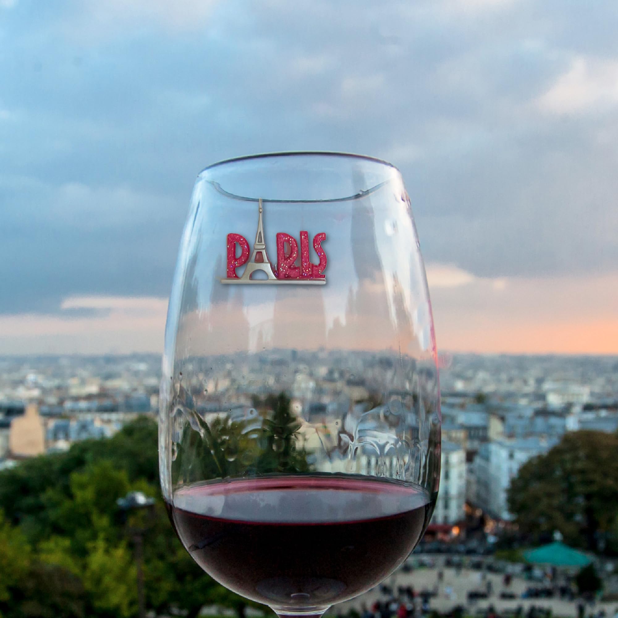 magnetic markers for paris wine glass charms closeup