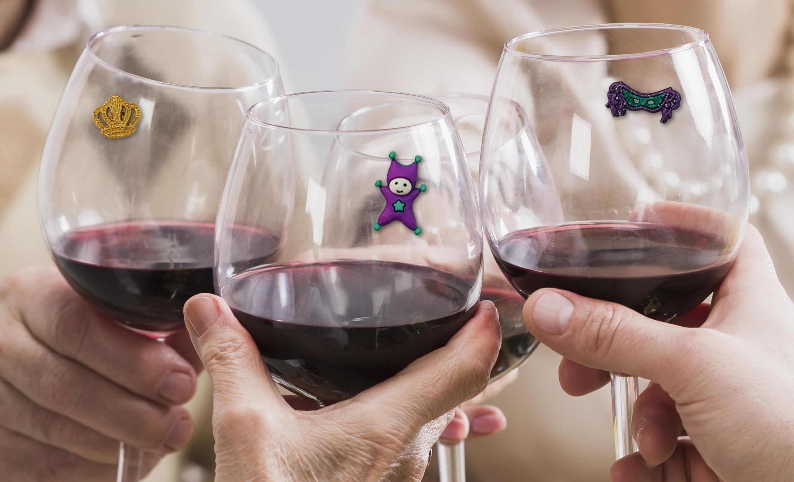 Magnetic wine glass markers compatible with stem and stemless glasses