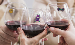 Magnetic wine glass markers compatible with stem and stemless glasses