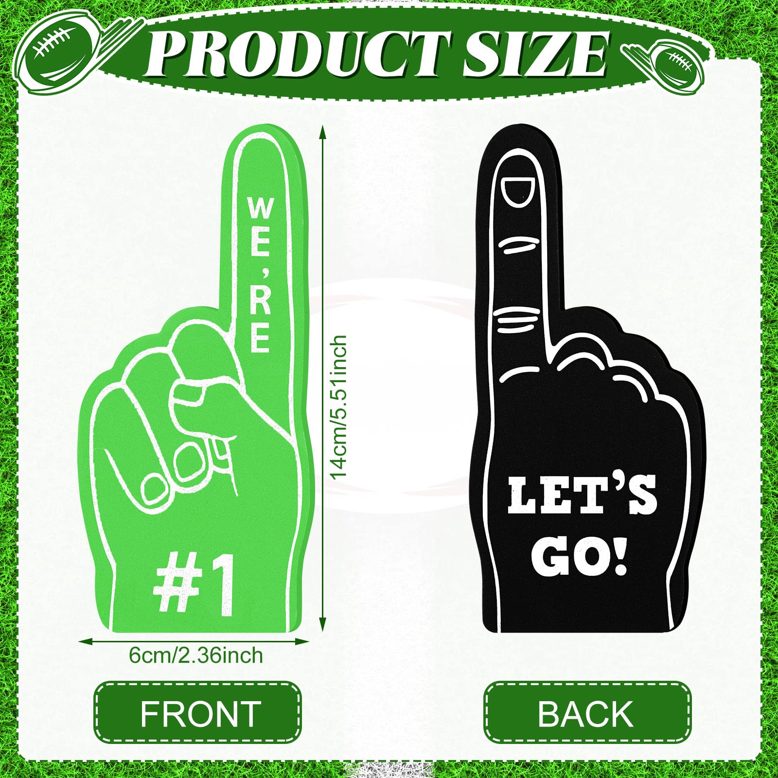 Mini foam fingers held as sports party props