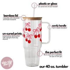 40oz glass tumbler with bamboo lid and silicone seal