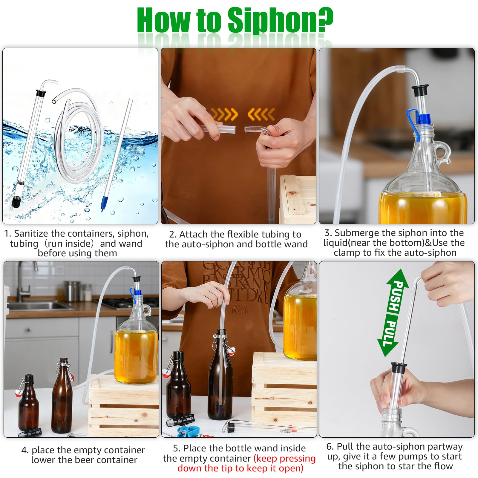 Siphon racking cane with adjustable stabilizer clamps