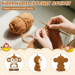 Handmade crochet monkey plush with oversized eyes