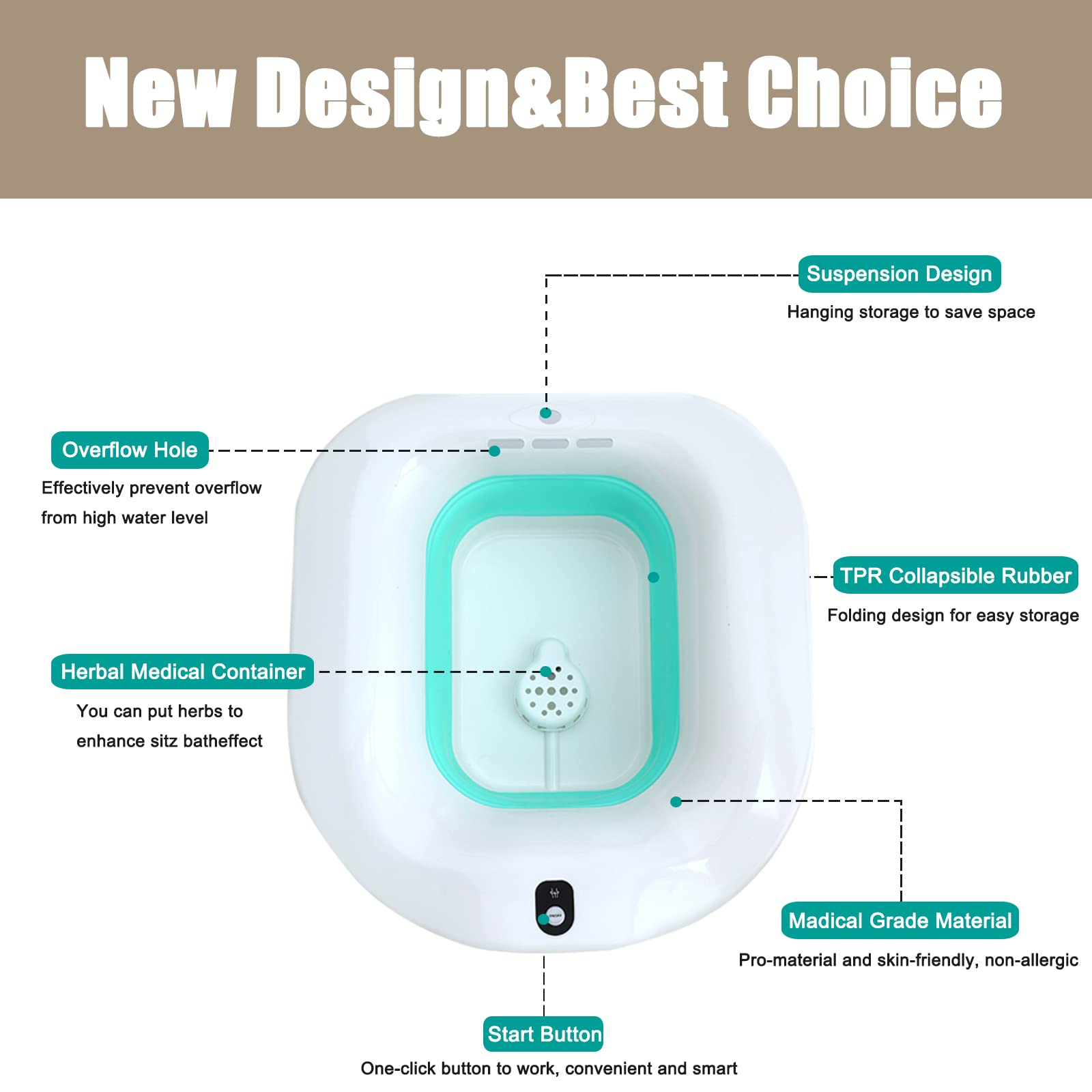 Postpartum sitz bath tub made of plastic and silicone materials