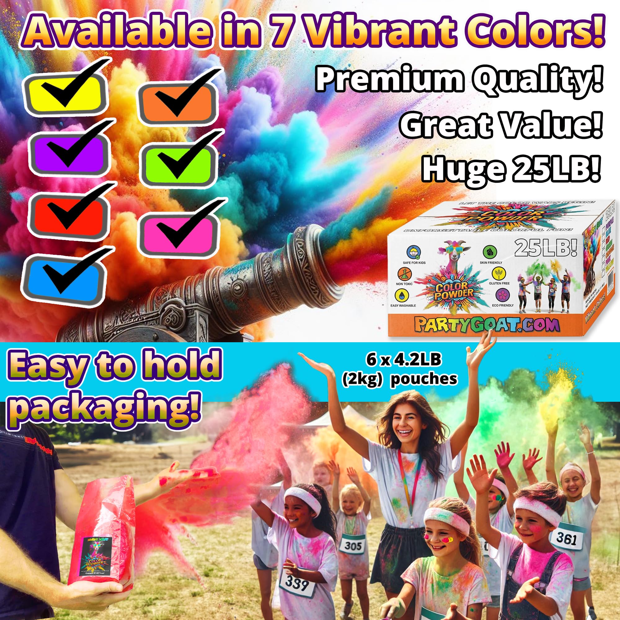 Blue color run powder station stock with 6 bags