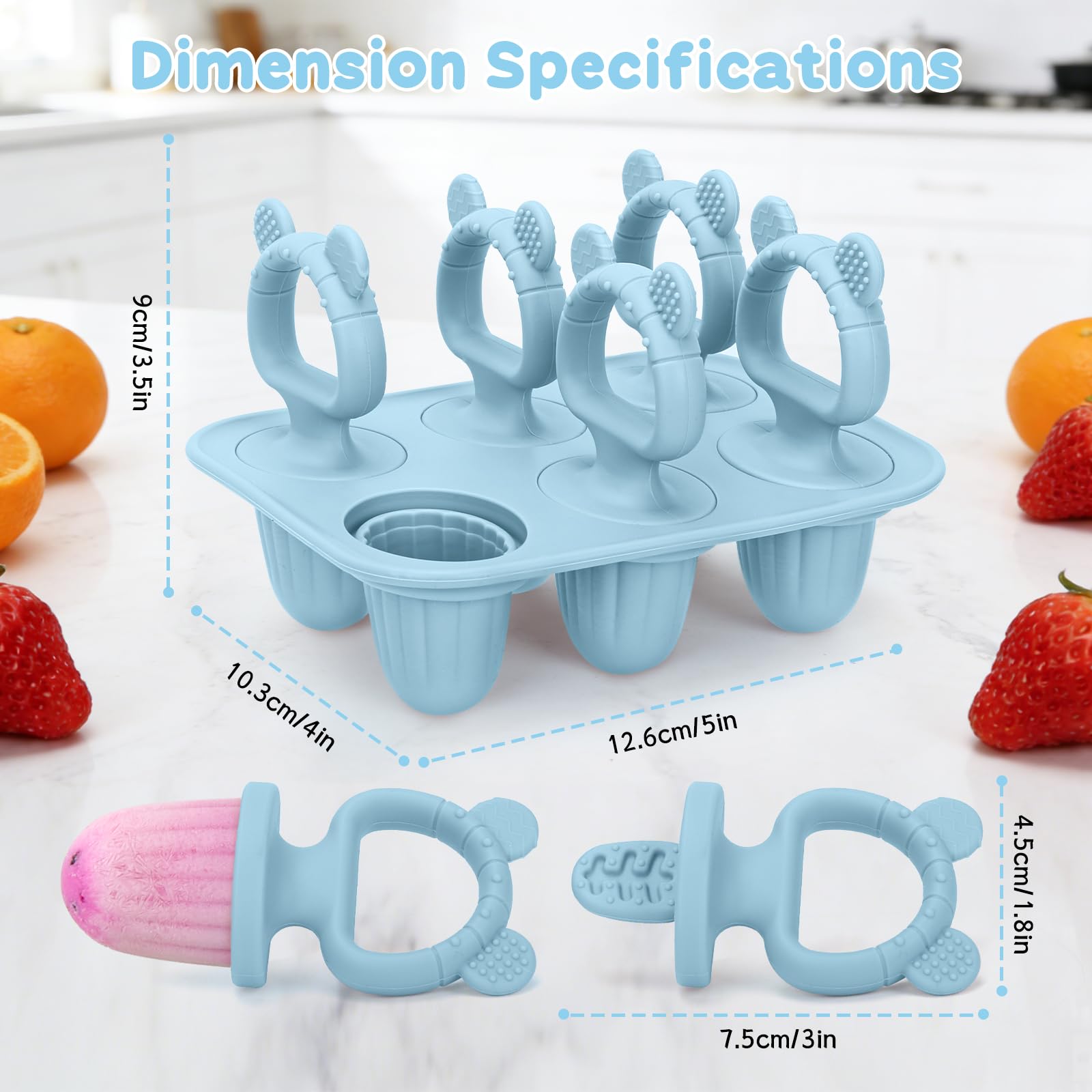 Baby popsicle mold six cavities with soft handles teether
