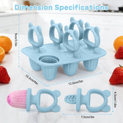 Baby popsicle mold six cavities with soft handles teether