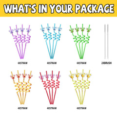 Six glitter mouse ear designs on colorful straws