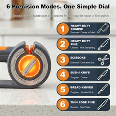 Six-mode dial on Flying Leaves Knife Sharpener for Kitchen