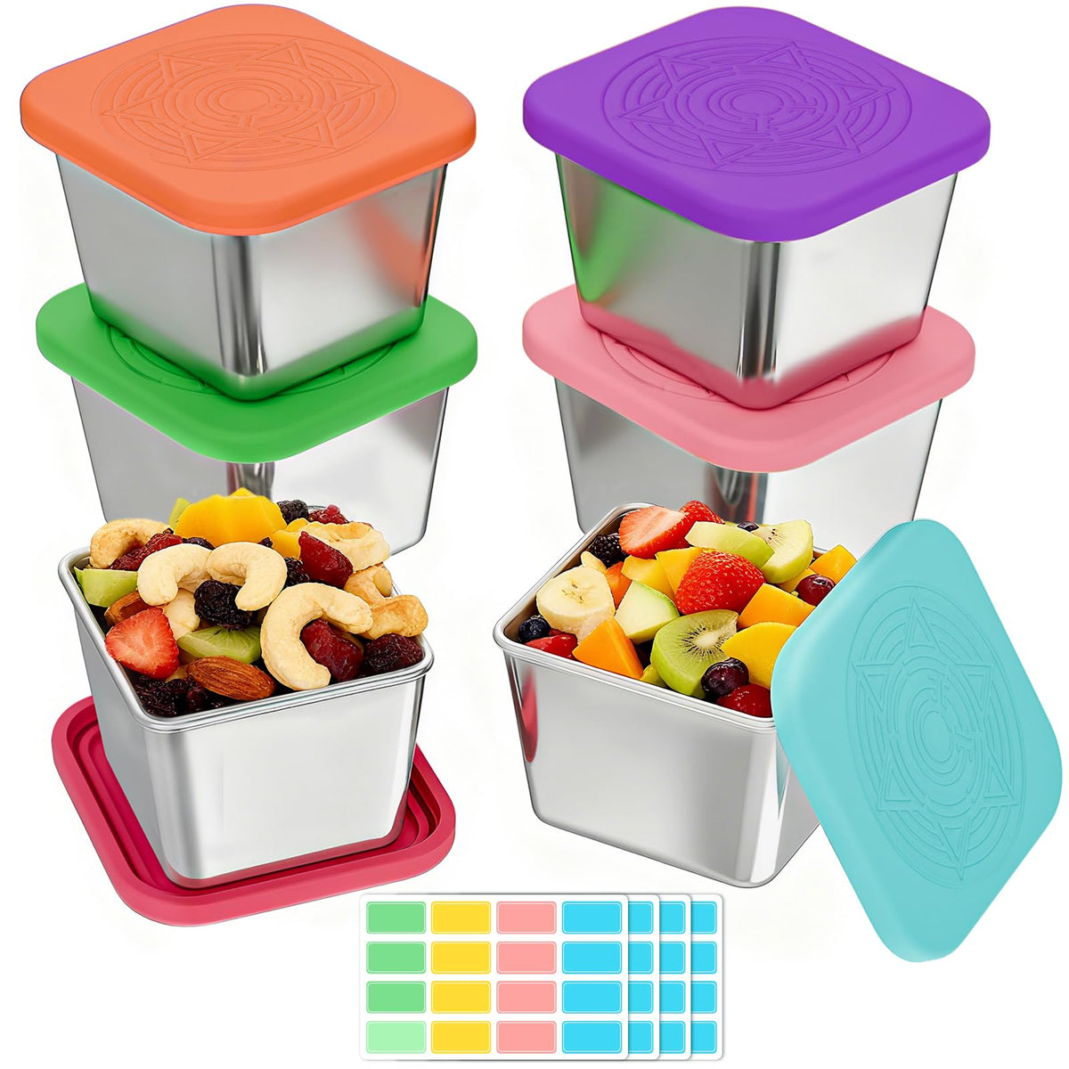 six-pack six-ounce stainless steel snack containers for kids