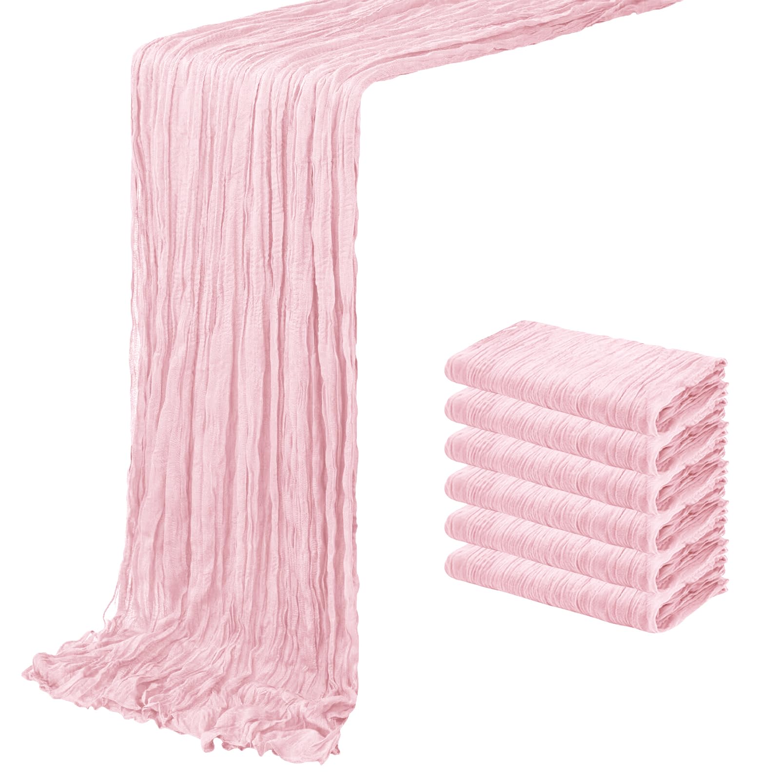 Six pack light pink cheesecloth table runner 20x120 inch for weddings