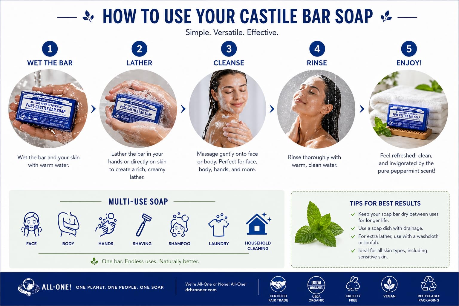 Vegan cruelty-free castille soap recyclable packaging