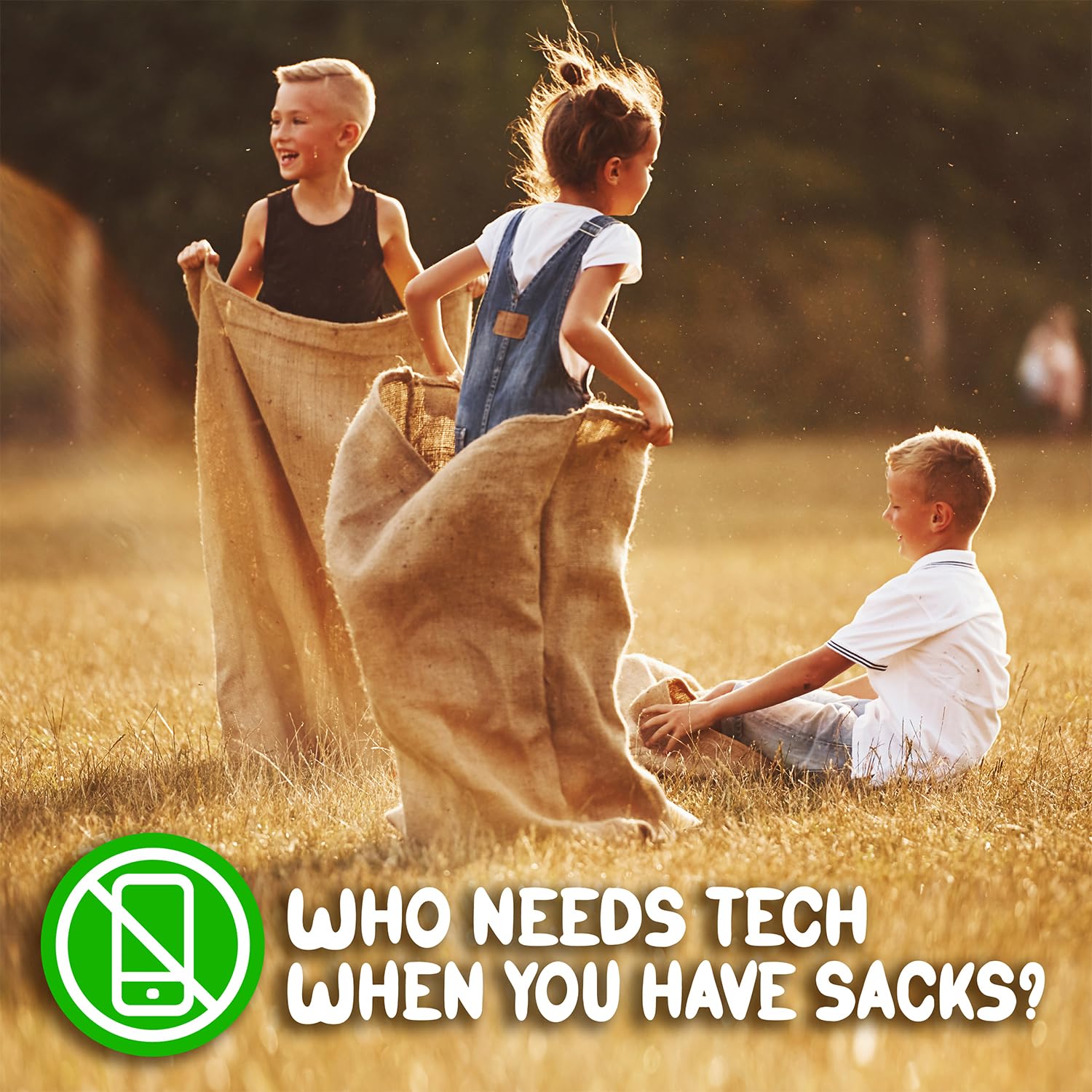 Six-pack burlap potato sack race bags for outdoor play