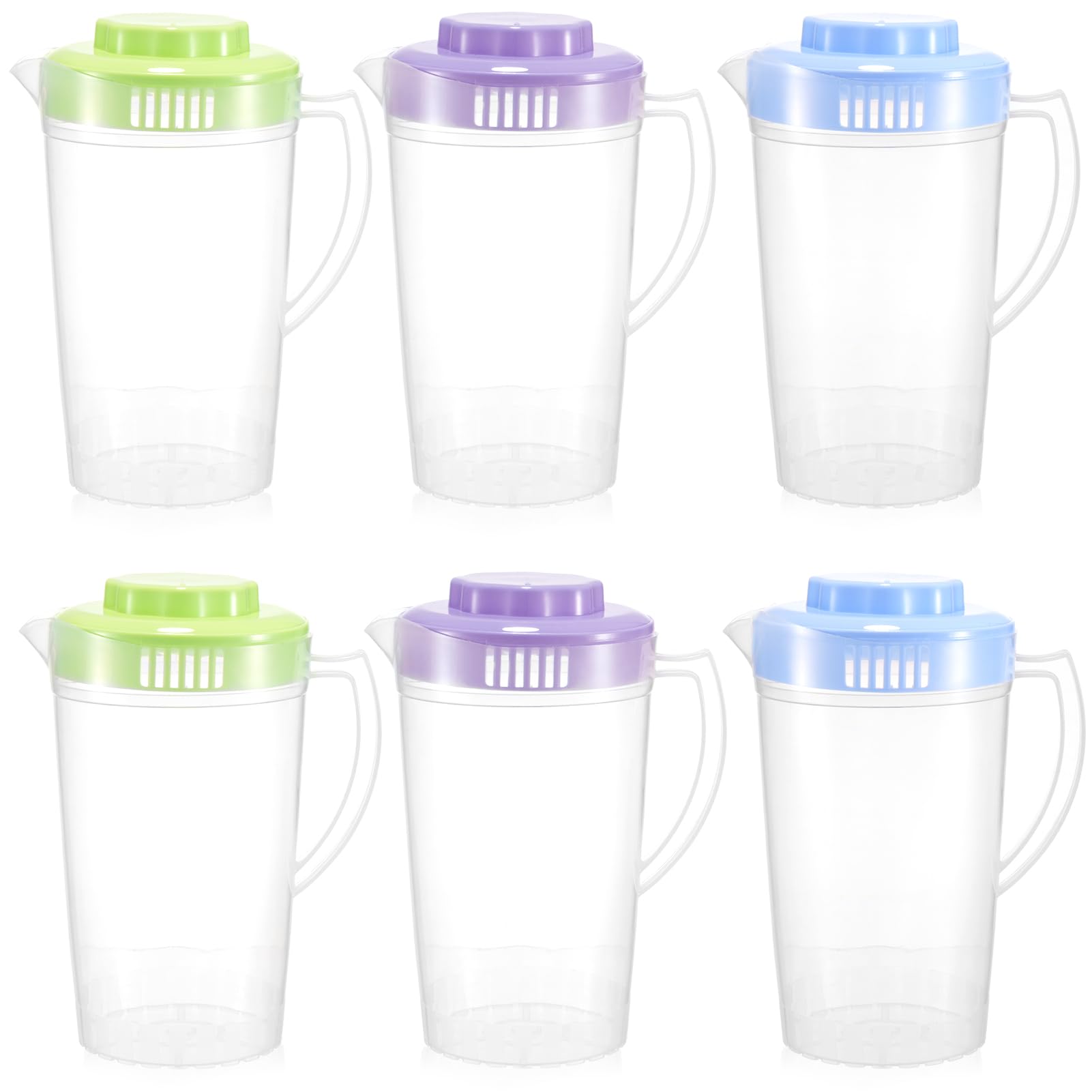 Six-pack round clear plastic pitcher with lid and handle