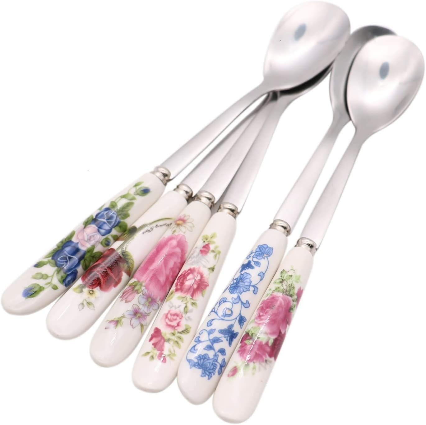 six-pack stainless steel coffee spoon with ceramic handle