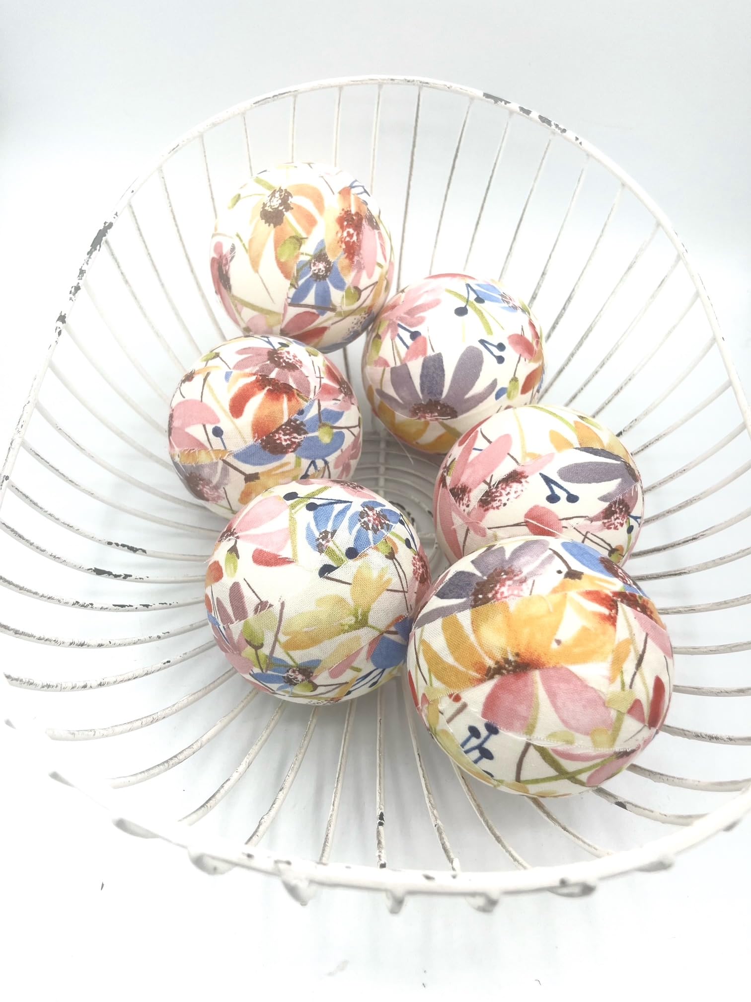 Set of 6 styrofoam orbs wrapped in fabric by Coneflowers
