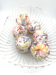Set of 6 styrofoam orbs wrapped in fabric by Coneflowers