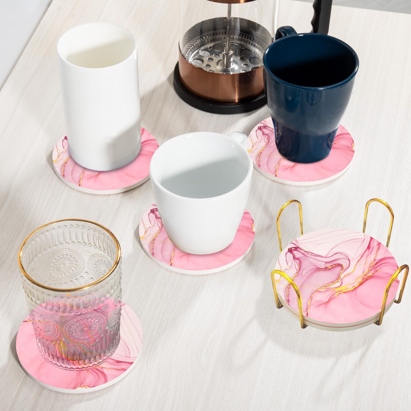 Set of 6 coasters with gold holder