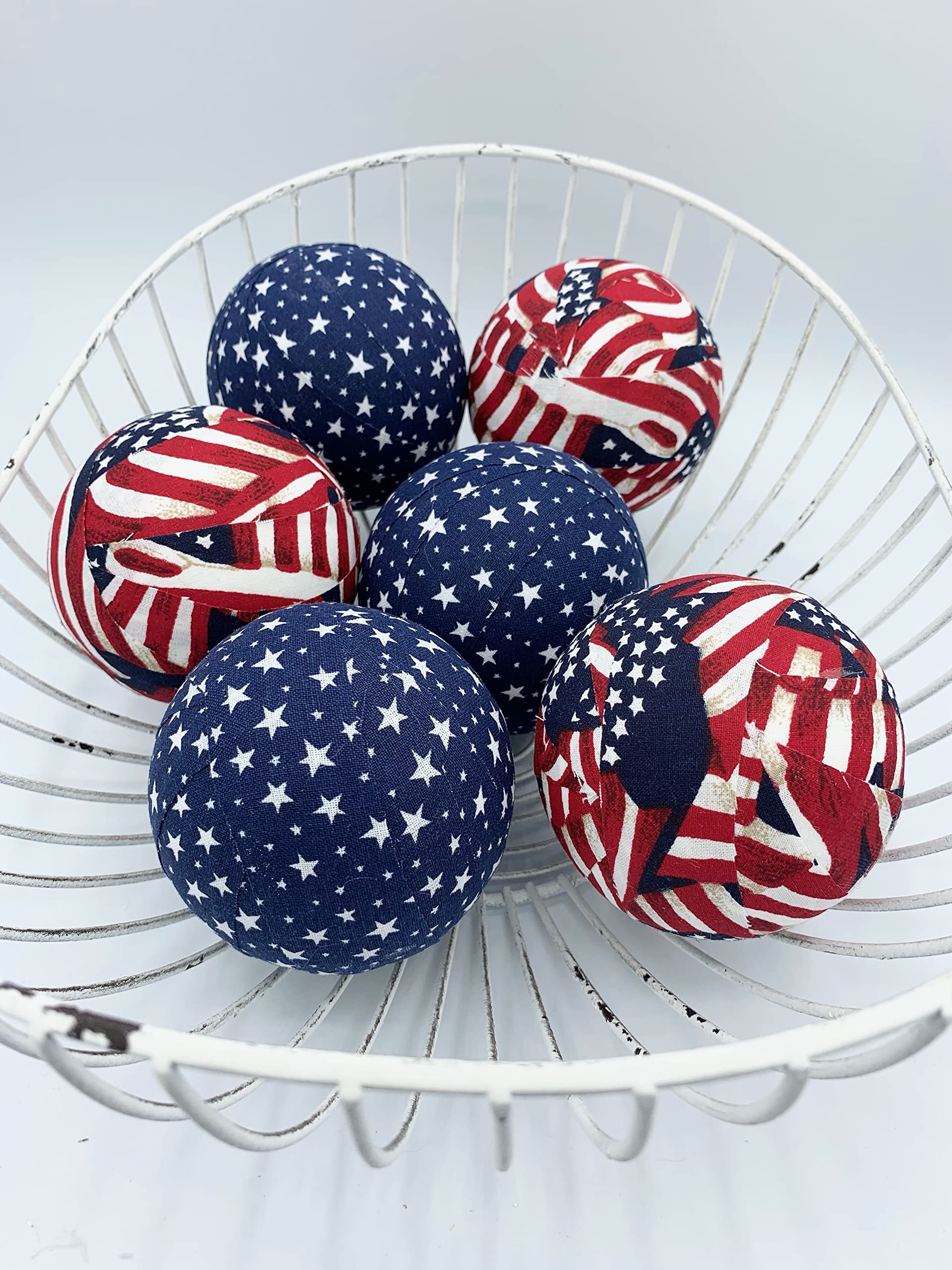 Six piece patriotic decor balls handcrafted in USA