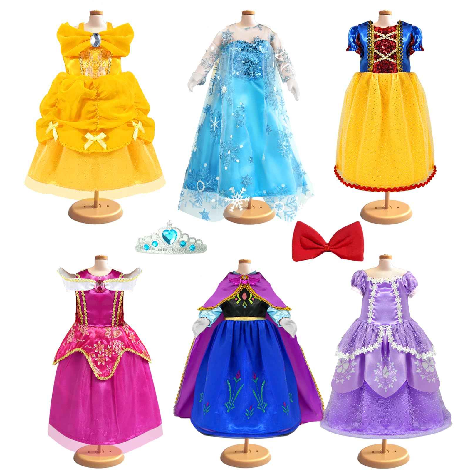 Six piece princess dresses with tiaras for 18 inch dolls
