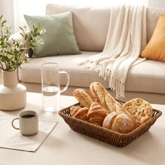 Durable polypropylene imitation rattan basket with reinforced edges and base