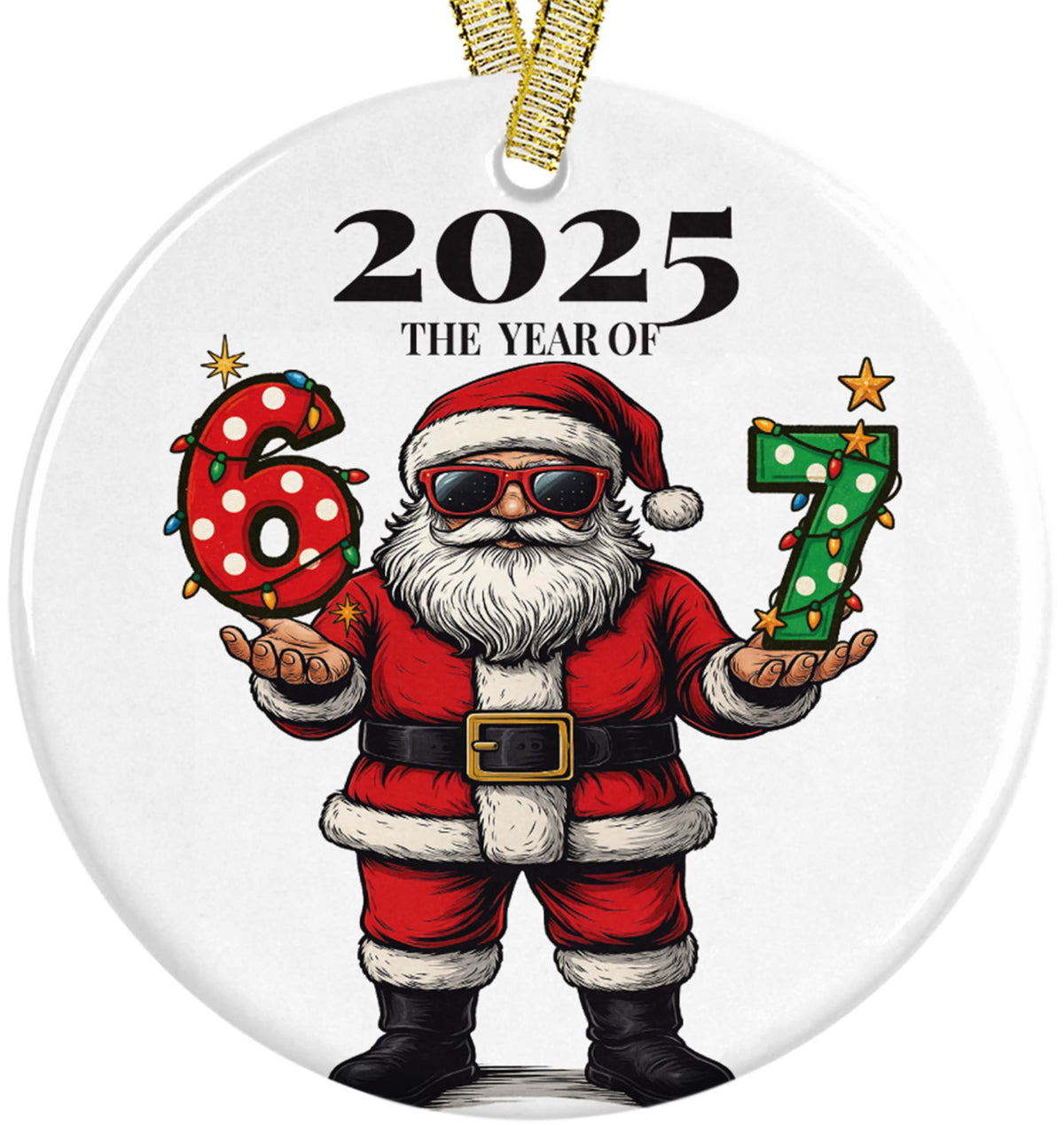 Six Seven 6 7 Viral Trend Christmas Ornament ceramic white with UV printing