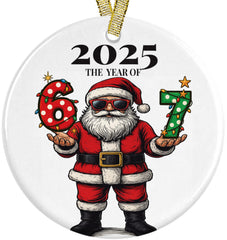 Six Seven 6 7 Viral Trend Christmas Ornament ceramic white with UV printing