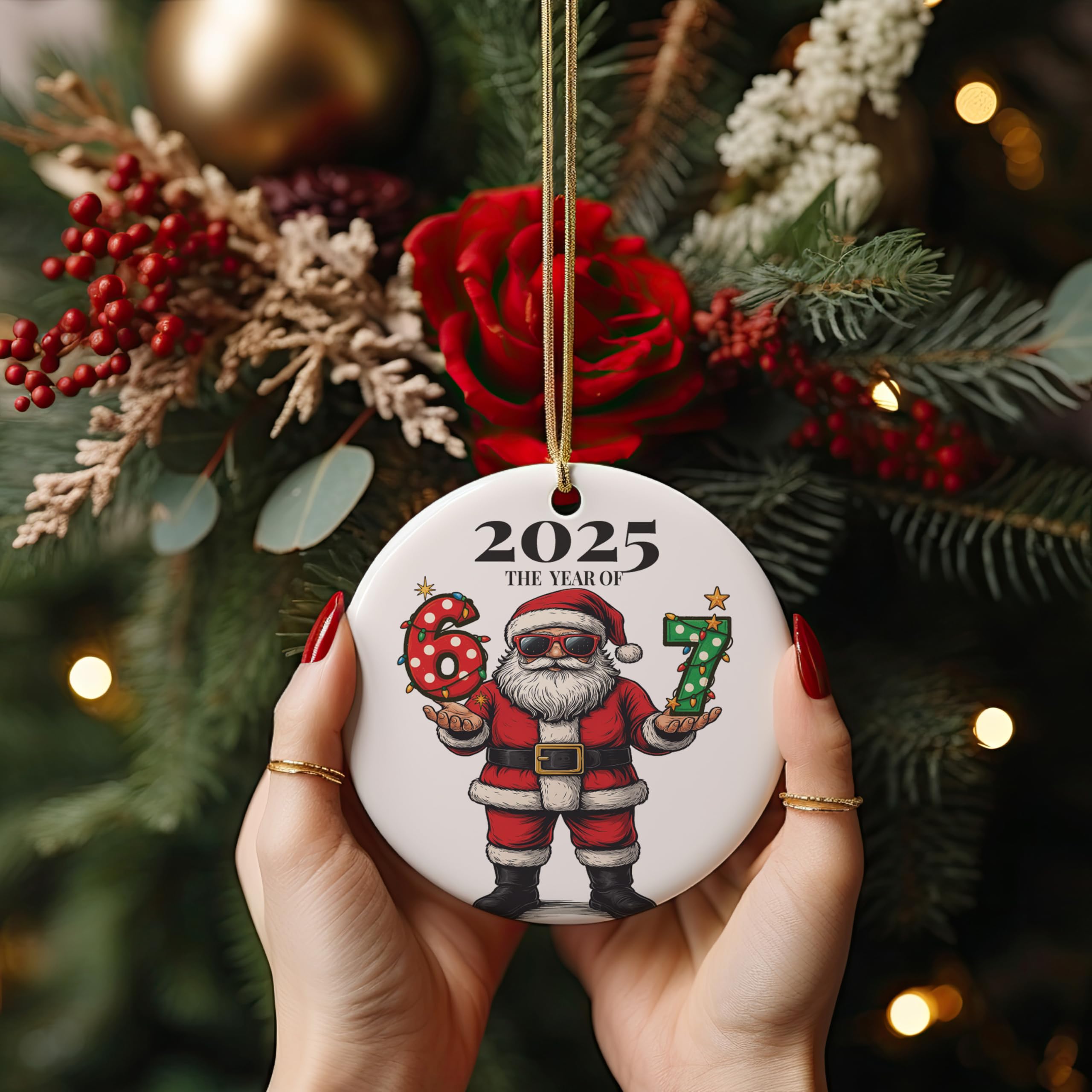 Cool Santa 2025 design on a 3 inch ceramic ornament
