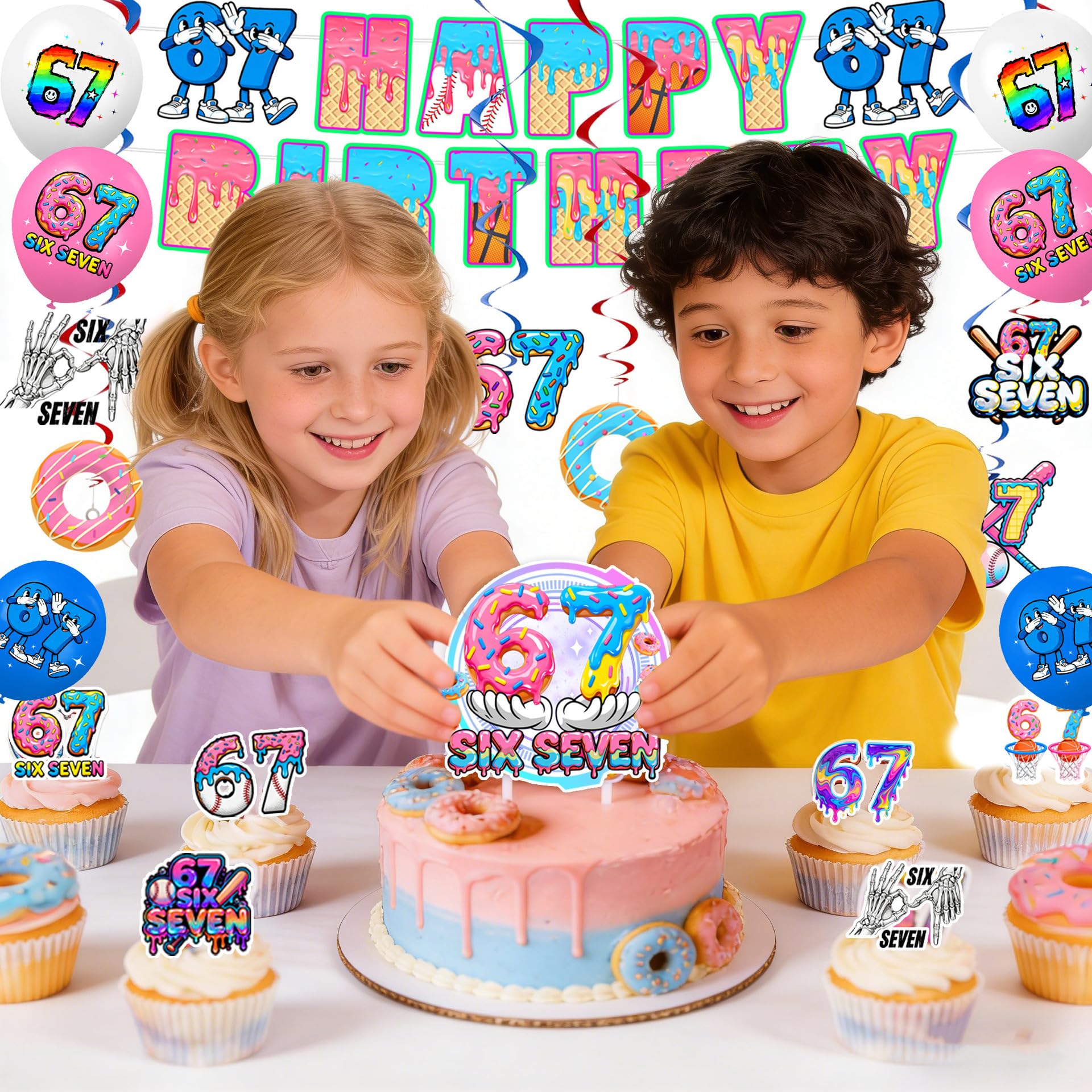 Blue pink white rainbow color palette for Six Seven