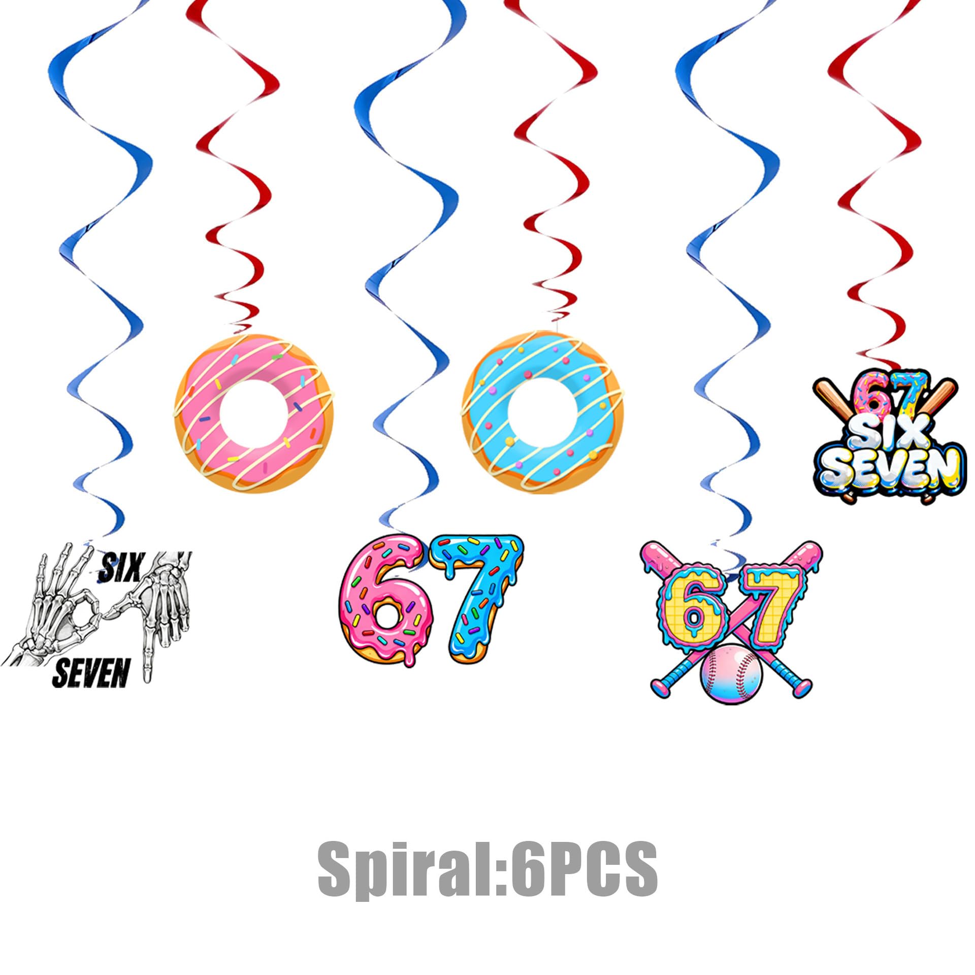 6 swinging decorations included in Six Seven set