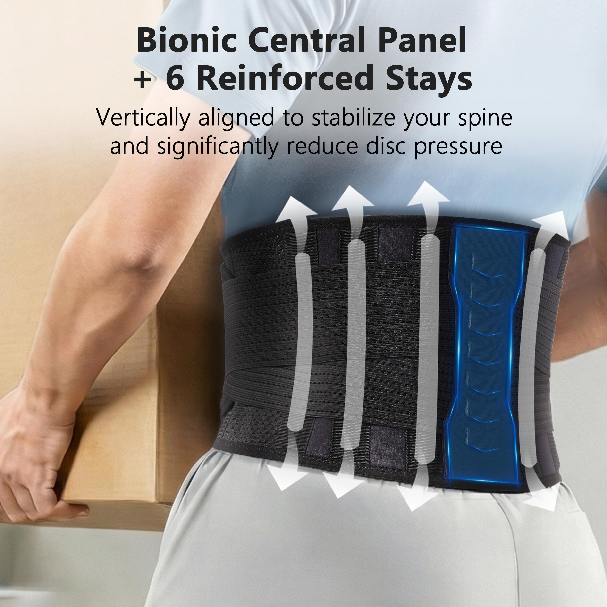Back brace with six nylon stays for lumbar control