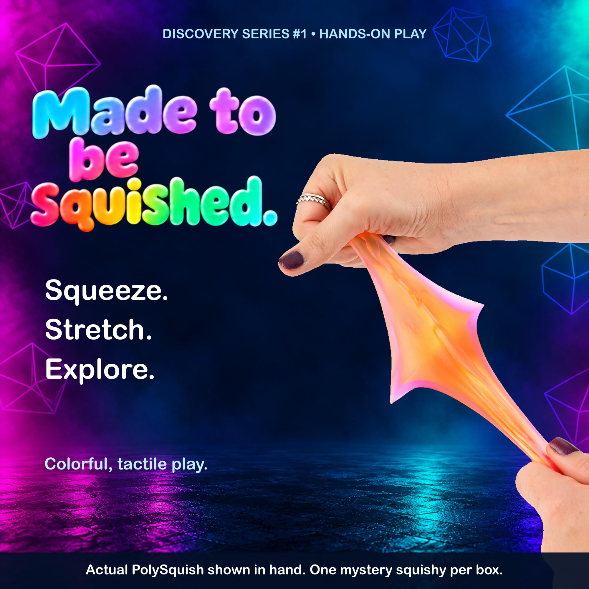 Sixteen shape and color combinations in PolySquish series