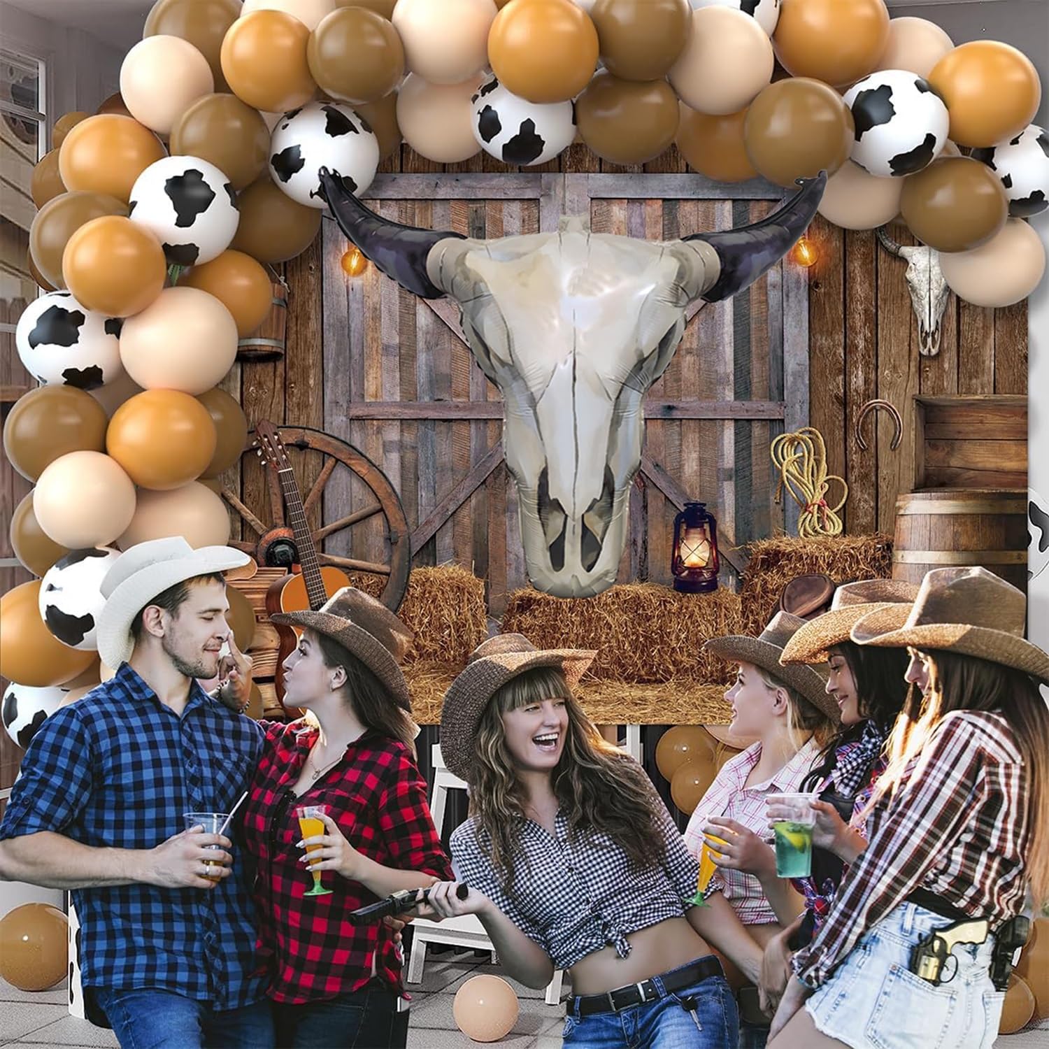 Multi-color longhorn cow balloon ready for display