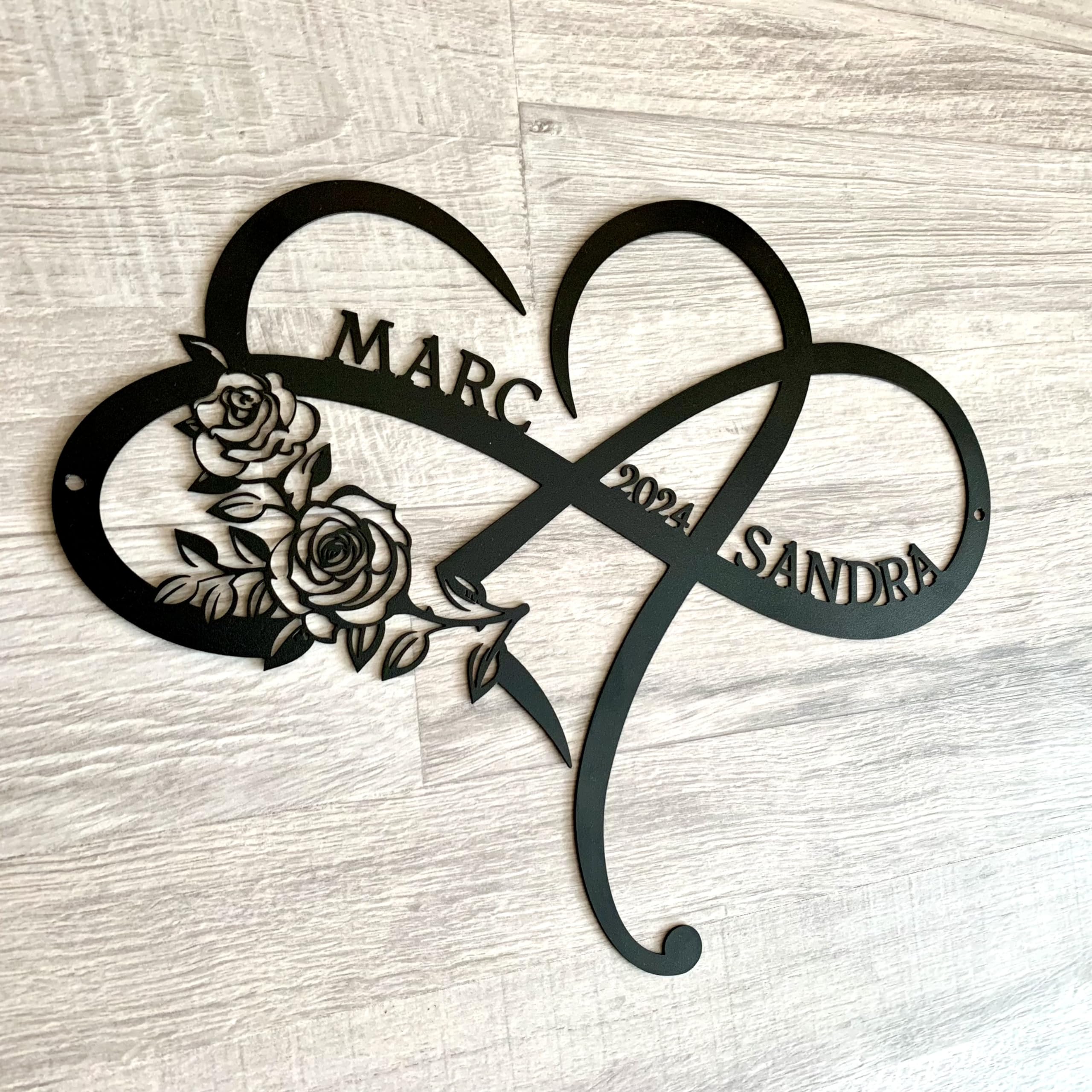 Laser cut floral design on Custom Infinity Heart Sign with Roses 36x41 cm