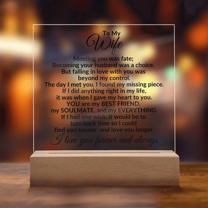 6.5 inch by 6.5 inch plaque on wooden base