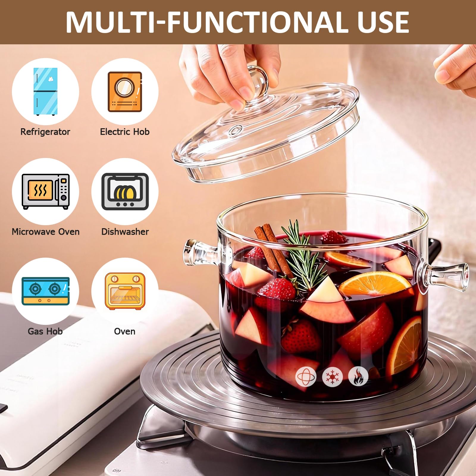 Dishwasher safe glass cooking pot for stove
