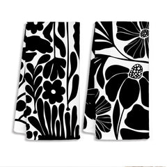 SJDFCSA Boho Abstract Floral Kitchen Towels 16x24 2-pack in black and white