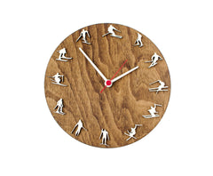 Skiing Clock 10 inch diameter wooden clock face