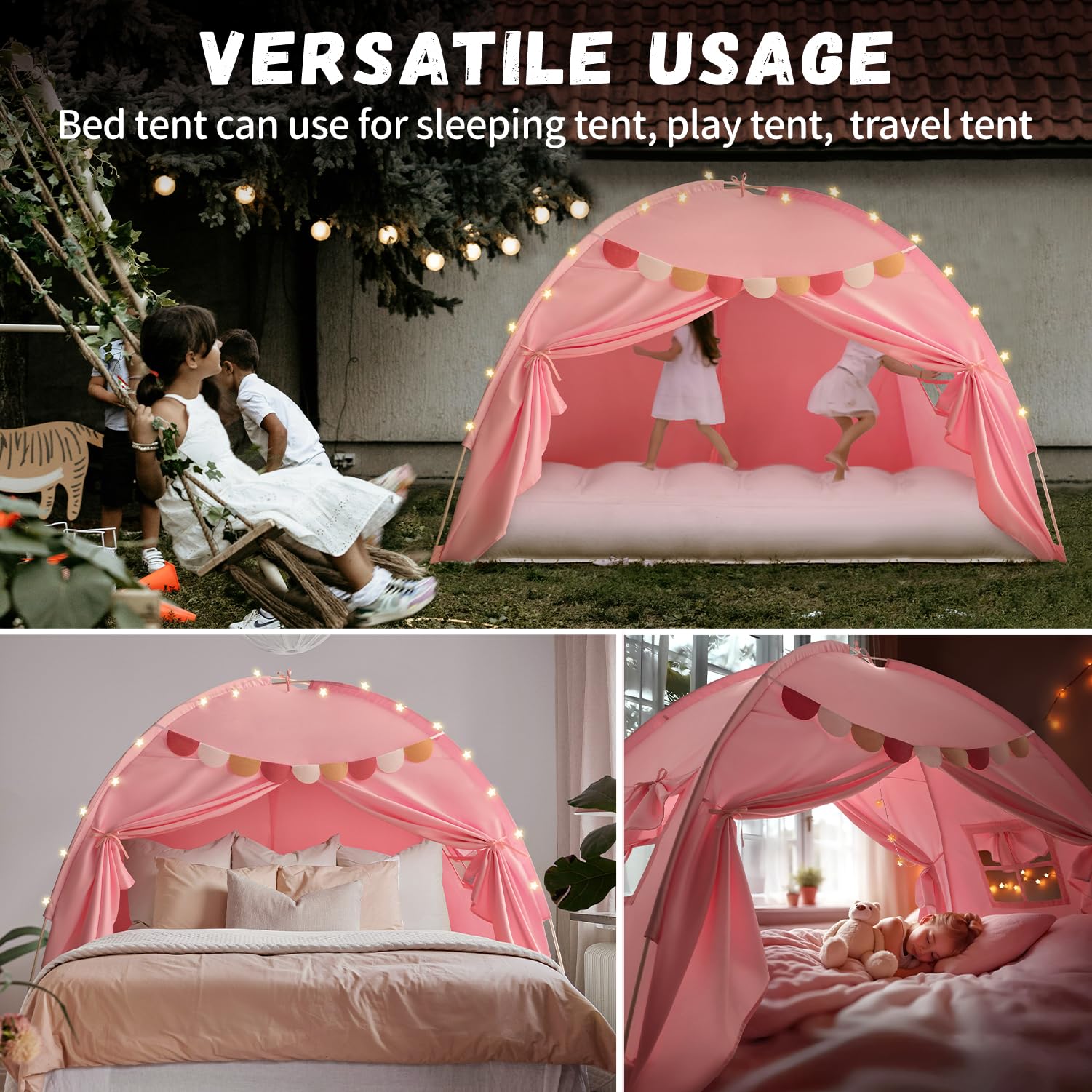 Under bunk bed top bunk pink canopy tent