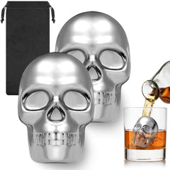 Two skull head cooling stones with fabric gift bag