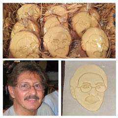 4 inch long face cookie cutter made from blue plastic