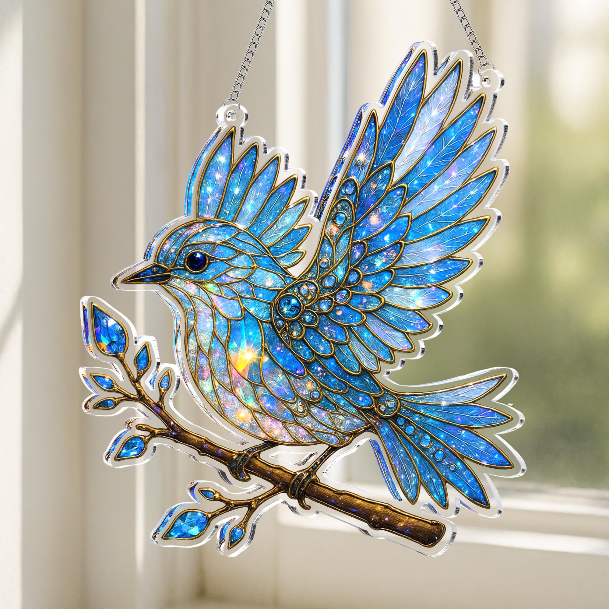 Solymall window hanging bluebird decoration on display