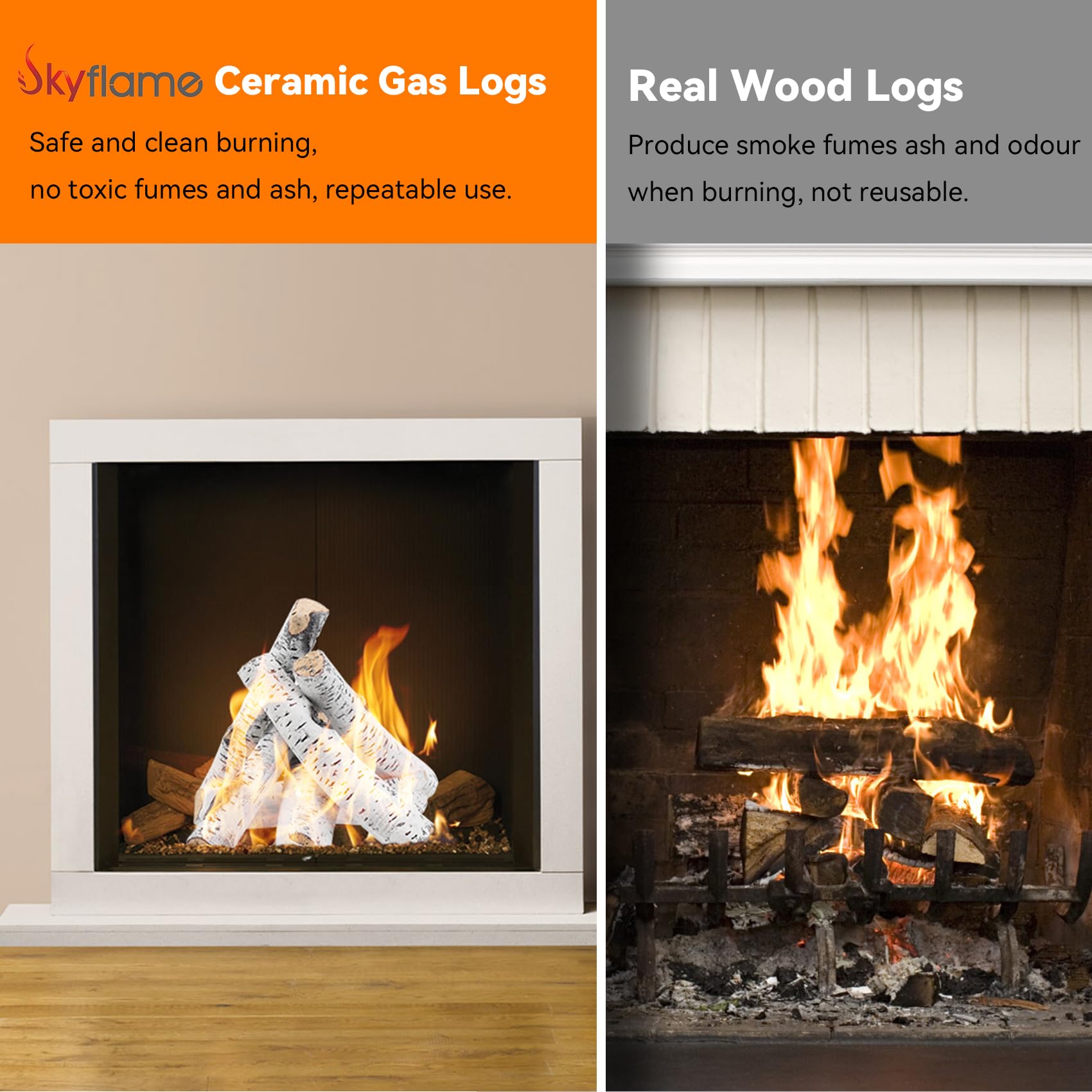 Two 16x3-5 inch logs from Skyflame set