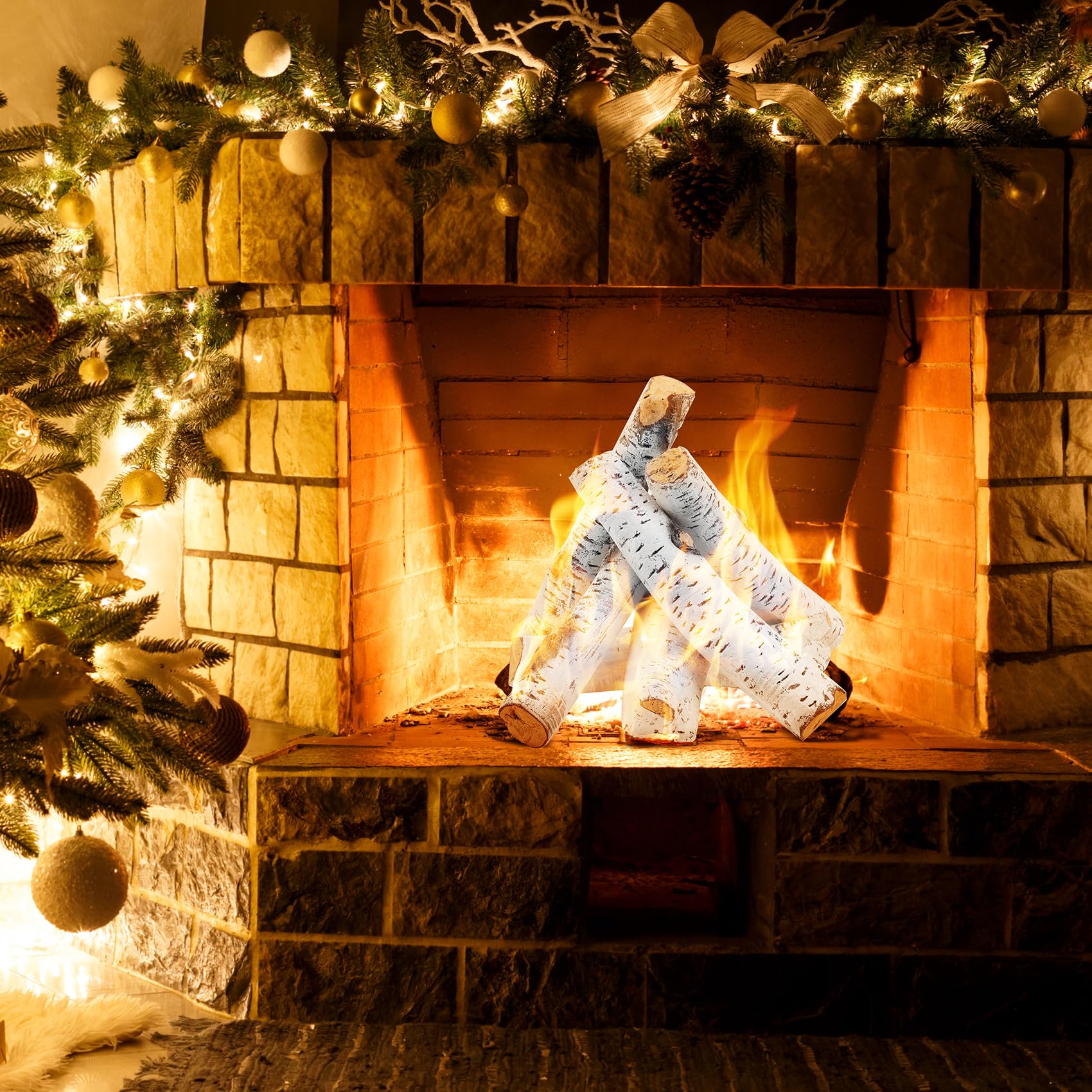 Skyflame logs arranged with decorative glass and rocks