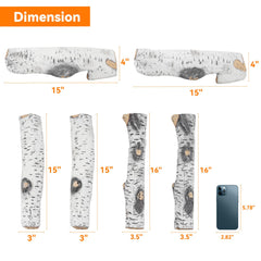 Large white birch ceramic logs for ventless fireplace