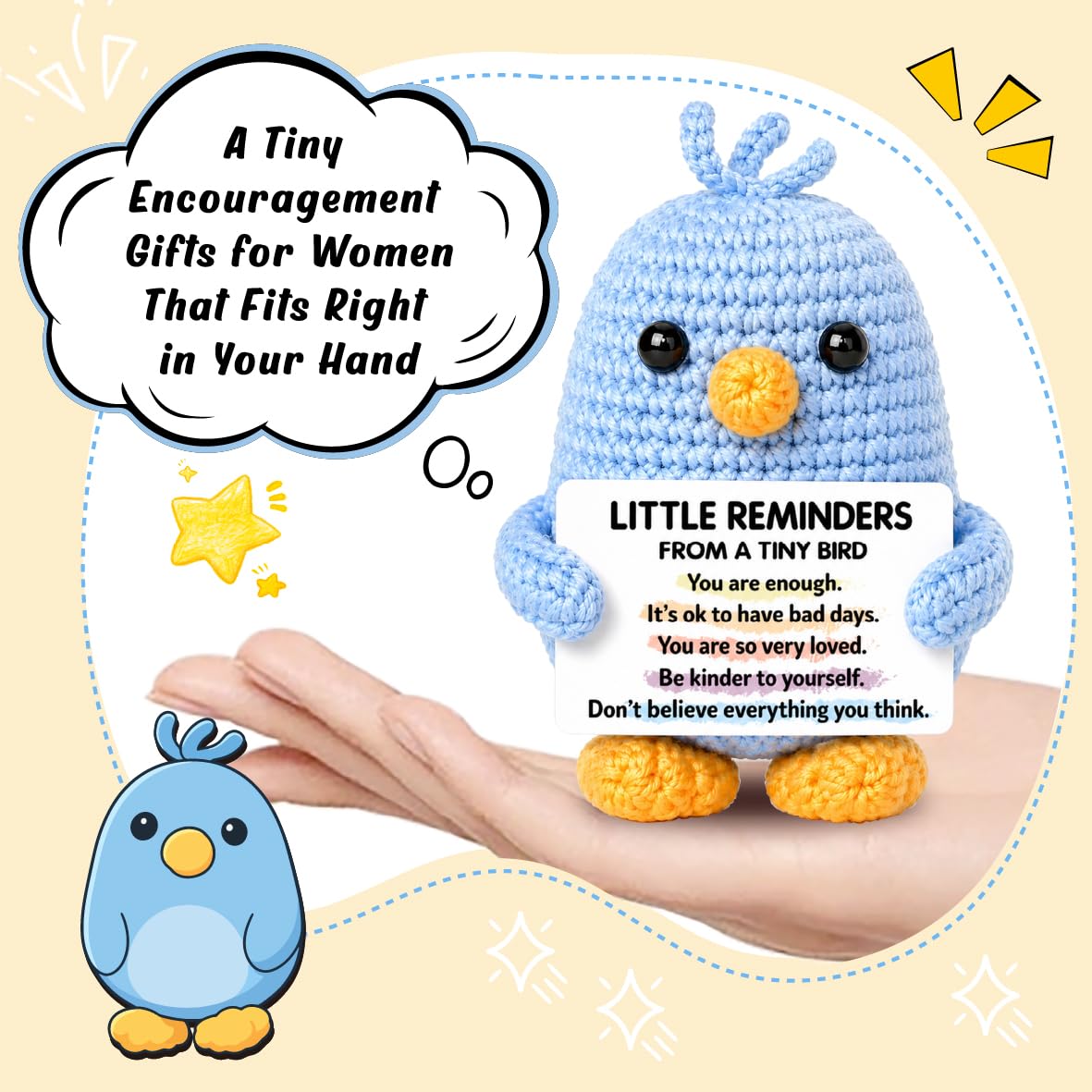 Crochet blue bird keepsake from Skyists suitable for desk or shelf