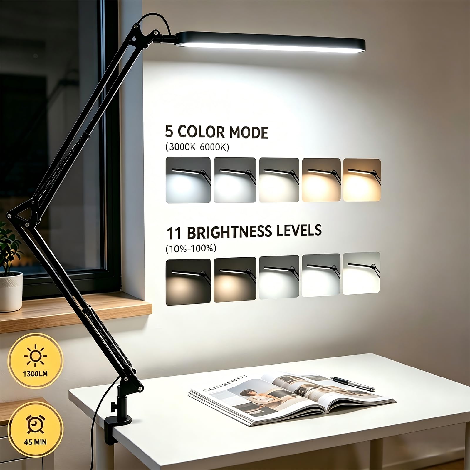SKYLEO desk lamp black with adjustable swing arm