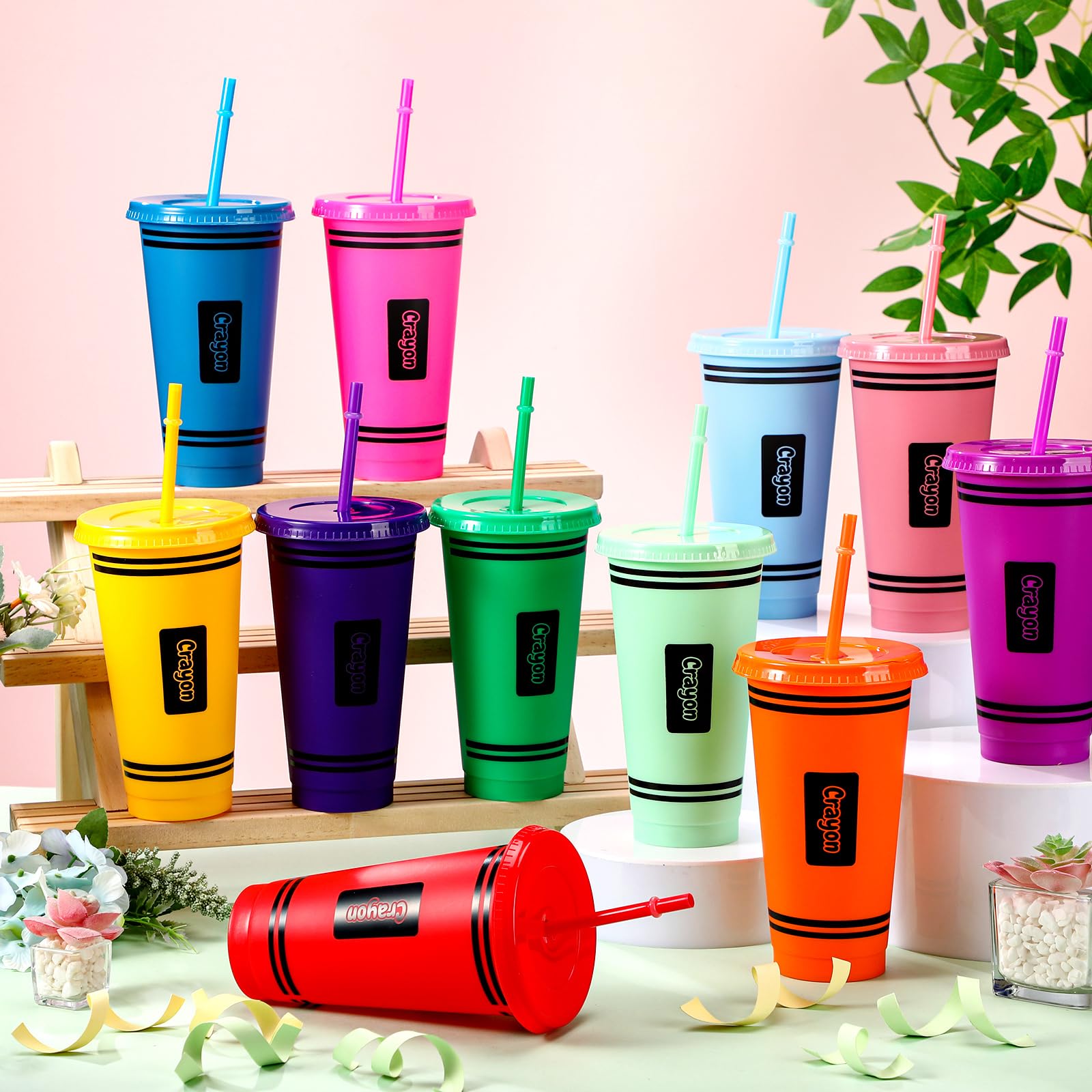 24 oz tumbler with lid and straw for classroom use color assortment