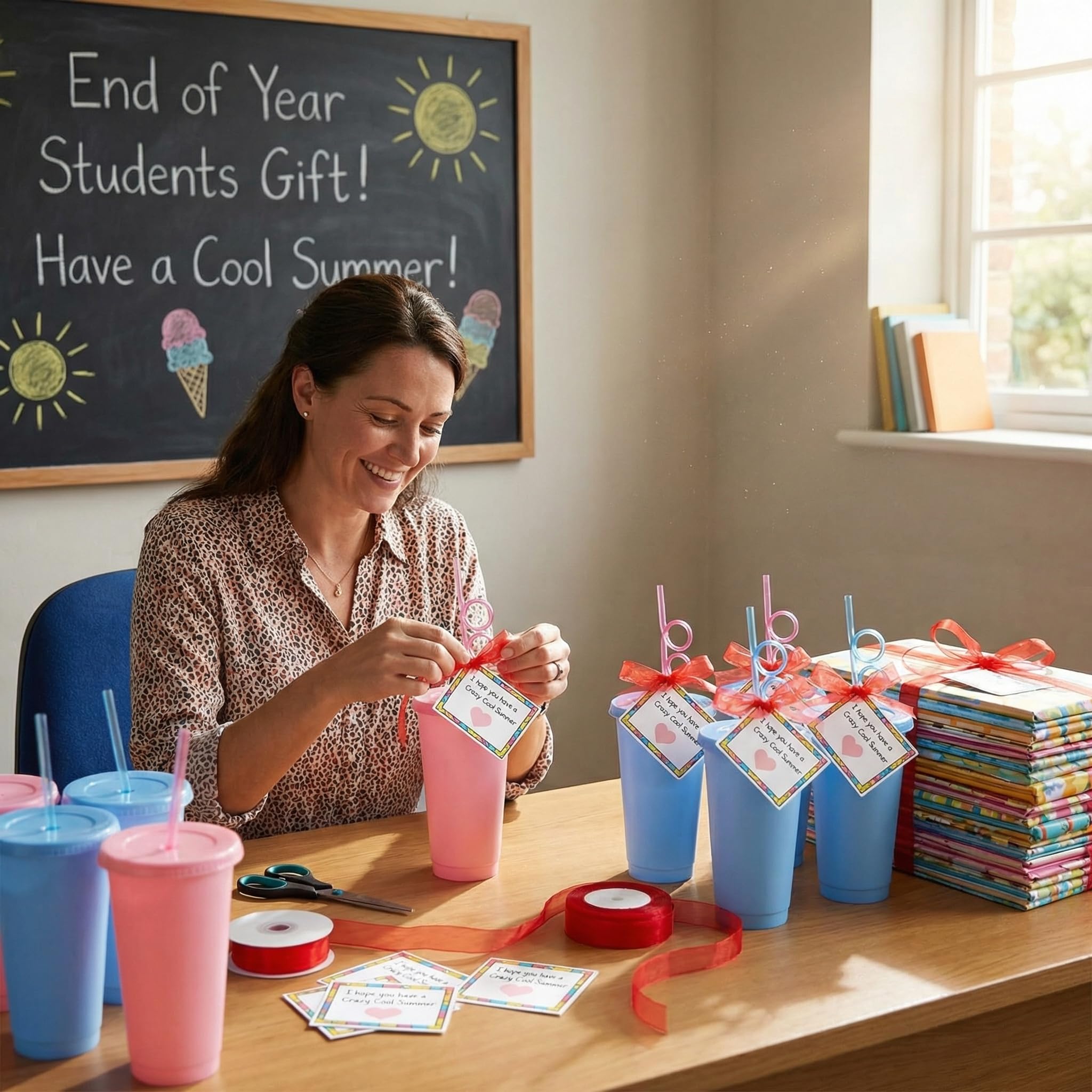 24 Crazy Summer cards included with tumblers for classroom rewards